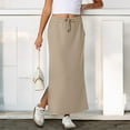 thumbnail image 4 of Nestiefly Womens Side Slit Maxi Skirts Elastic High Waisted Drawstring Casual Long Sweat Skirts, 4 of 7