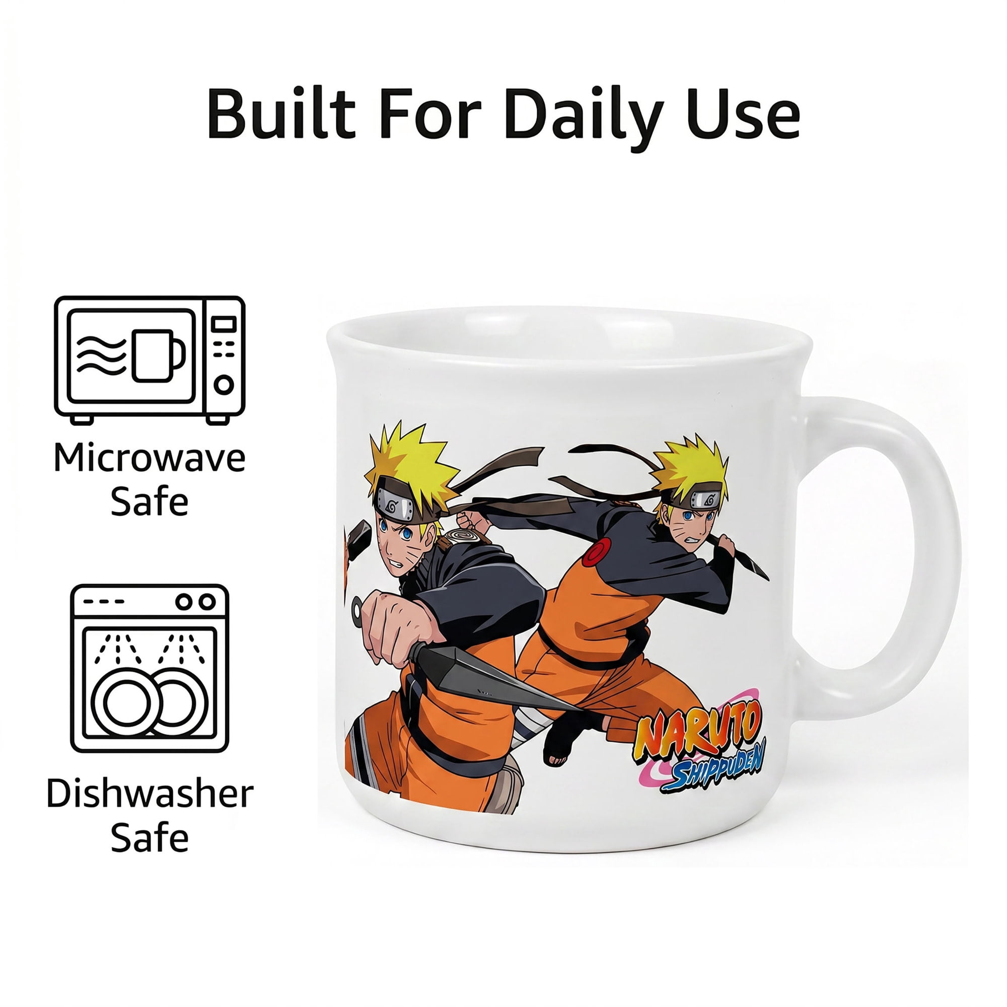 Pyramid America: Naruto Shippuden: Fight Action - 20oz Ceramic Camper Mug - Coffee Tea Cup, Microwave-Dishwasher Safe, Anime Fan Collectible, Licensed