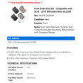 thumbnail image 2 of Front Brake Pad Set - Compatible with 2016 - 2019 Mercedes-Benz GLC300 2017 2018, 2 of 2