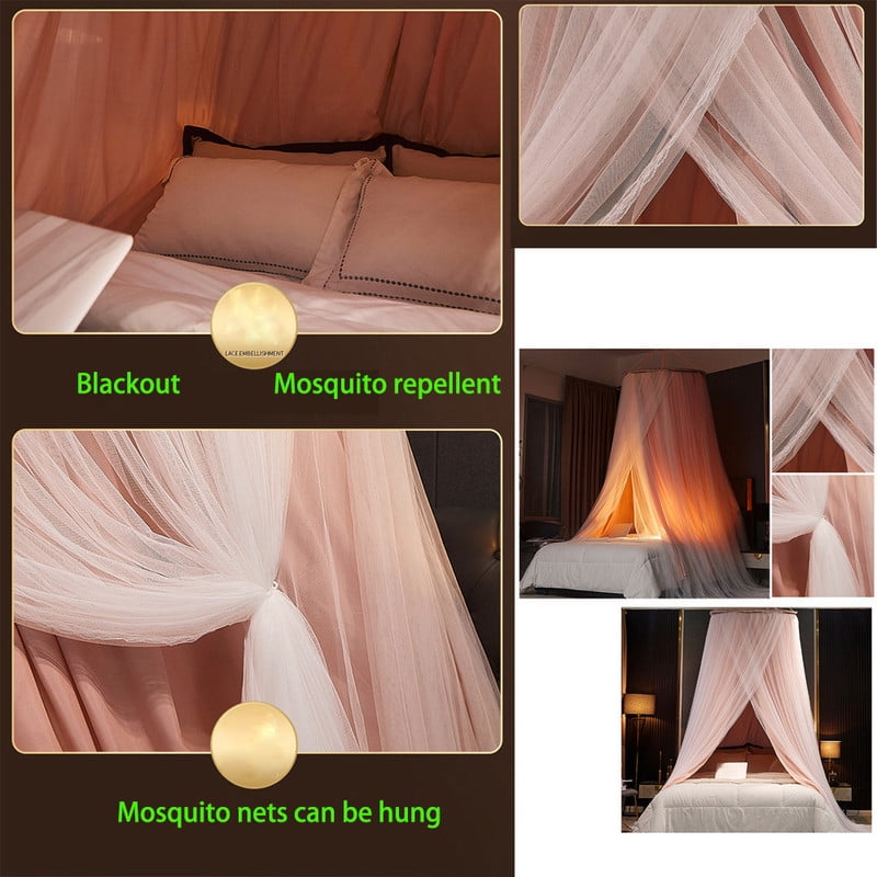 Kadahis Bed Canopy For Girls & Adults, Round Dome Lace Princess Canopies Netting, Elegant Double Layer Bed Canopy Drapes For Decoration, Playing,Reading,Sleepping