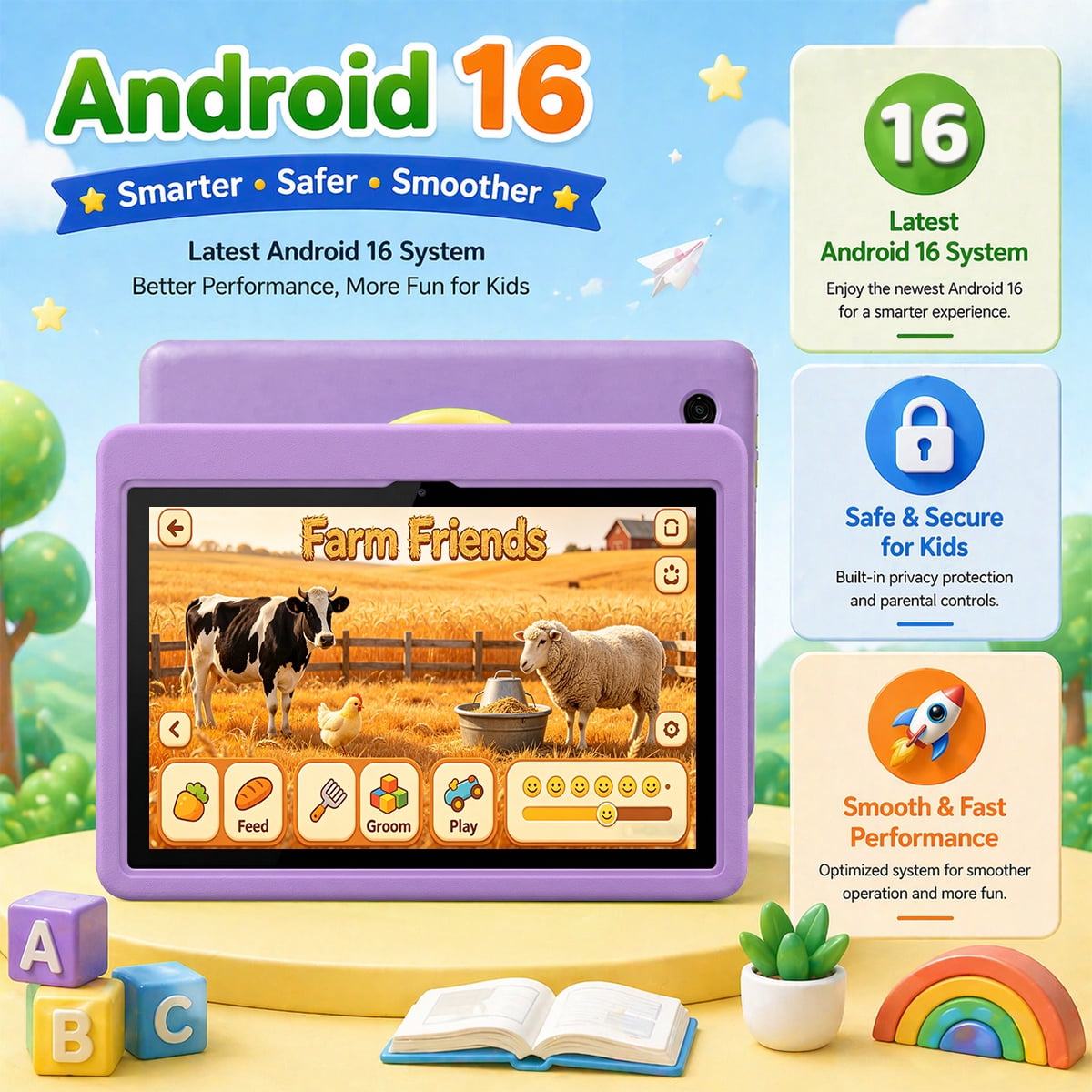 BESTSKI 10 inch Kids Tablet for 3-12 Year Olds — Eye Protection HD Screen, 24GB RAM, 128GB ROM, Parental Control