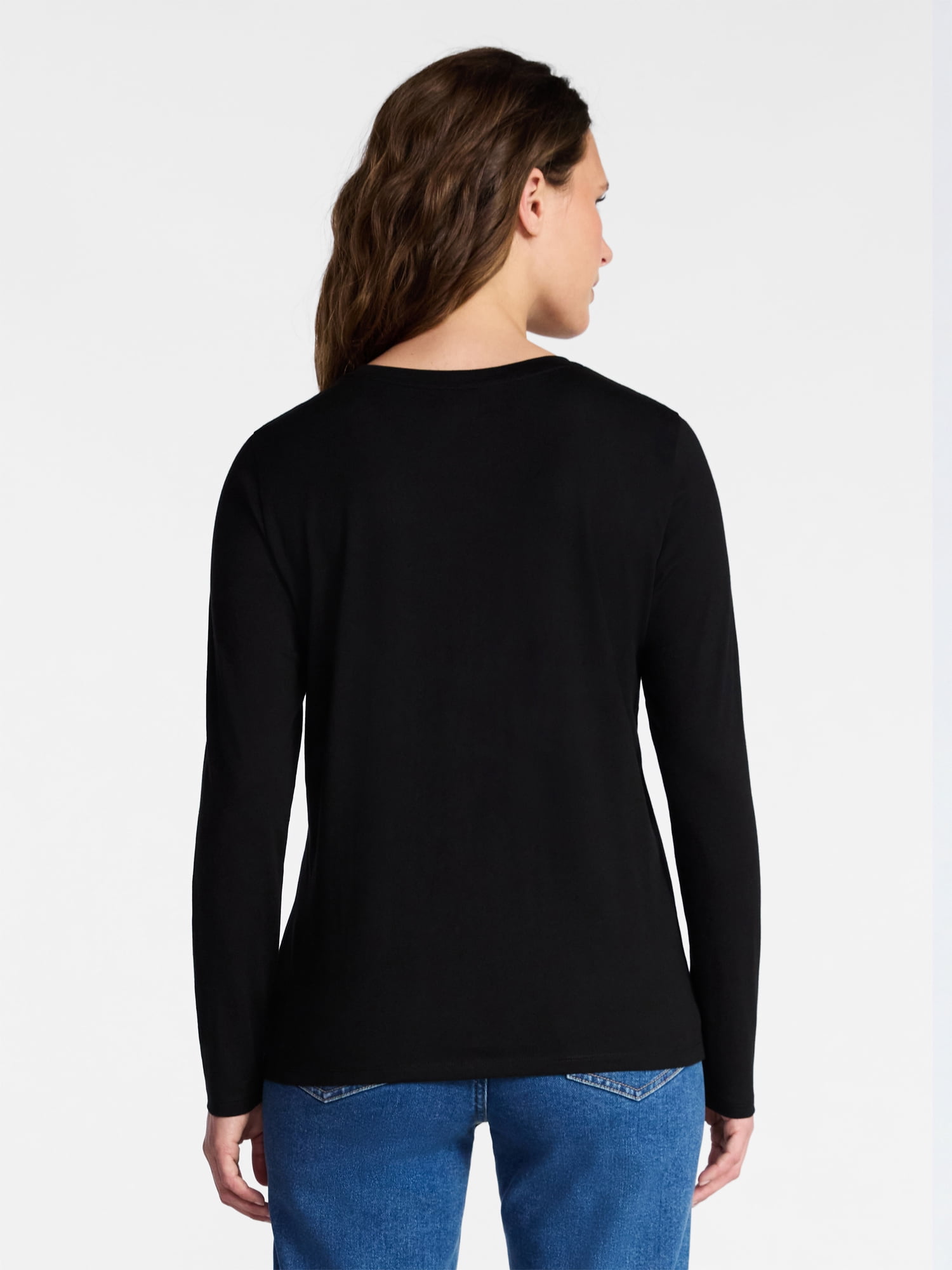 Time and Tru Women's Crewneck Tee with Long Sleeves, Sizes XS-XXXL