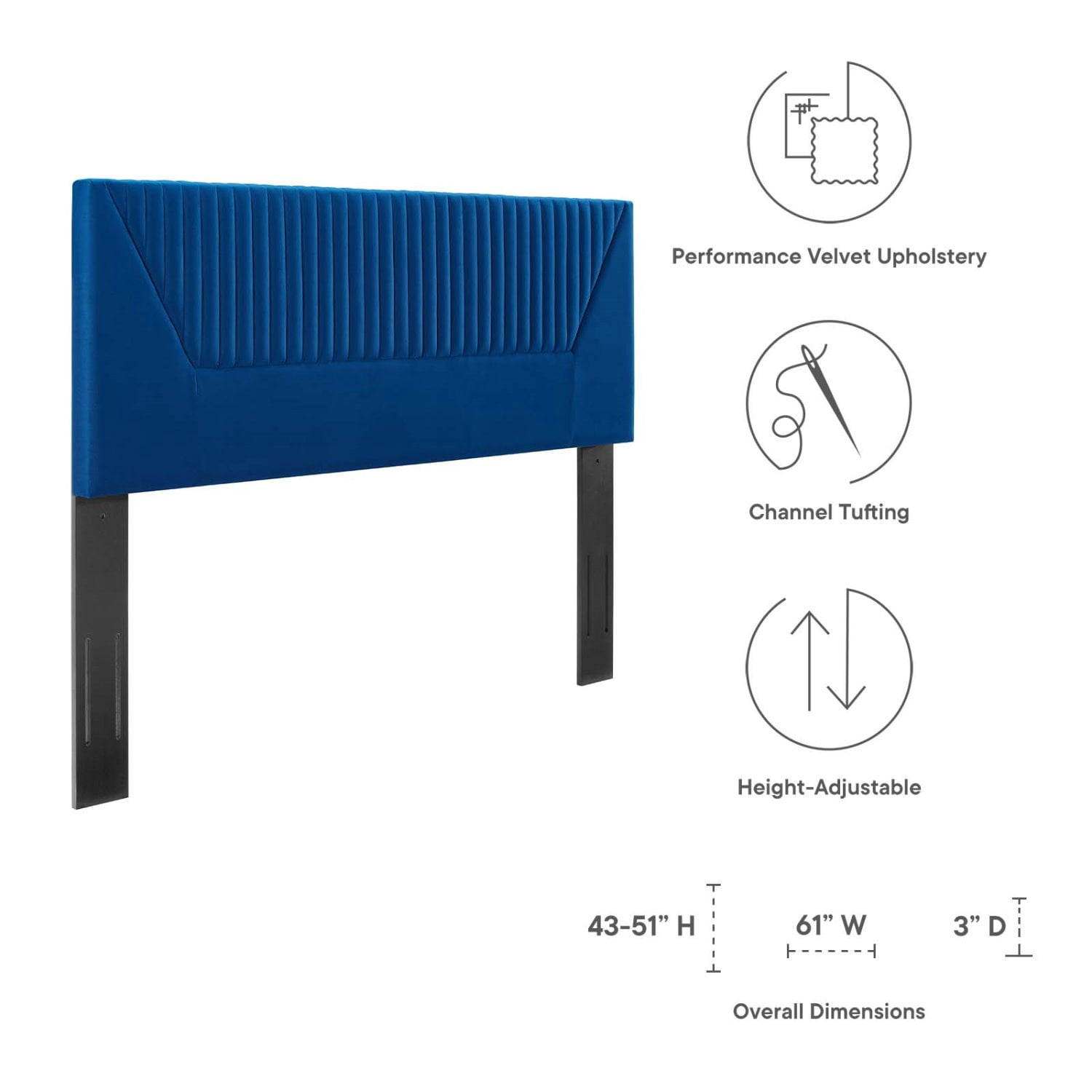 Tufted Headboard, Full Queen, Blue Navy, Velvet, Mid Century Bedroom, Modern Contemporary Boutique HB35260