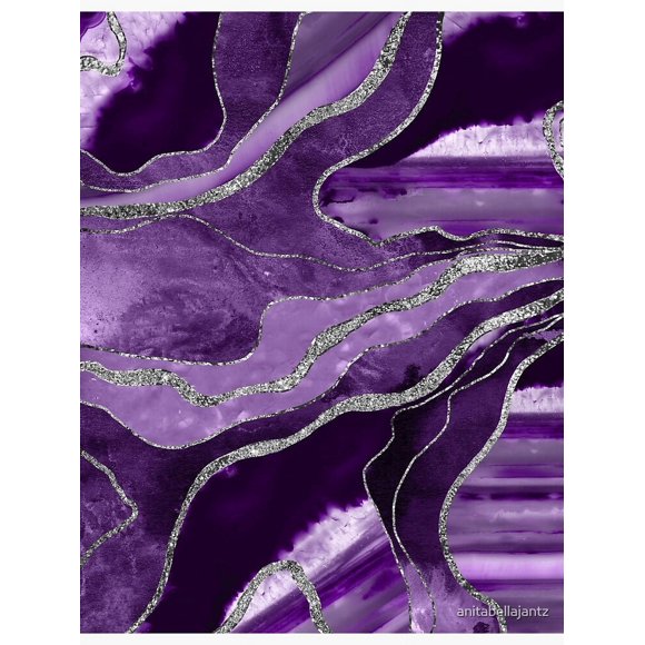 Purple Marble Agate Silver Glam #1 (Photo of Glitter Only - Not Reflective) Modern Art Decor Unframe