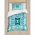 thumbnail image 3 of Tie Dye Decor King Size Duvet Cover Set, Star inside Square Shaped Kaleidoscope Tie Dye Motive with Outer Figures Image, Decorative 3 Piece Bedding Set with 2 Pillow Shams, Teal Blue, by Ambesonne, 3 of 3