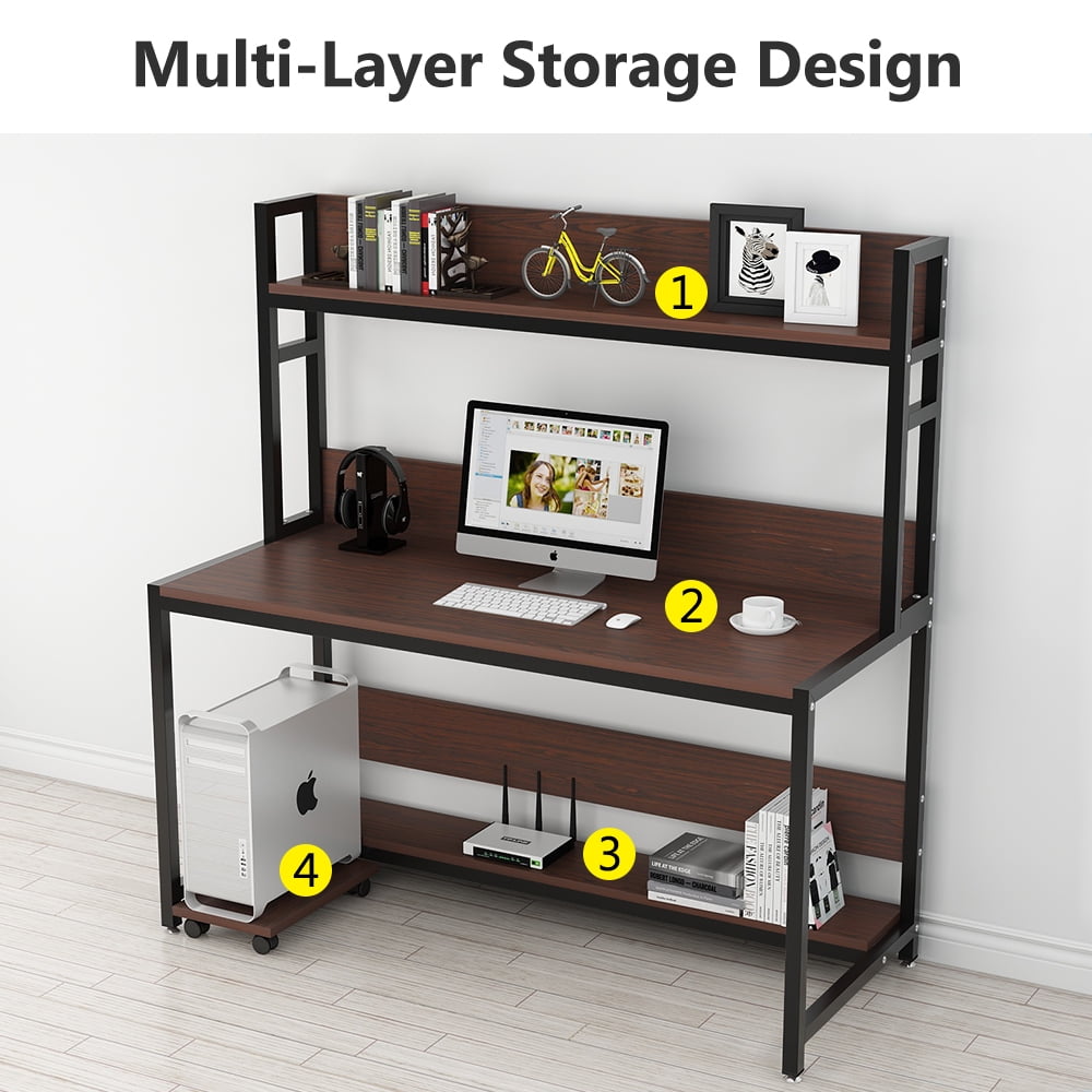 Tribesigns 55 Large Computer Desk With Hutch Modern Writing Bookshelf Pc Laptop Study Table Workstation For Home Cherry Brown Black