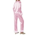 thumbnail image 3 of Women Silk Satin Pajamas Set Button Down Long Sleeve Sleepwear Feather Trim Nightwear Loungewear Pj Set, 3 of 6