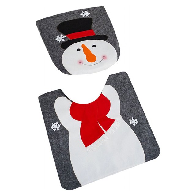 Juego de funda y alfombra para inodoro con diseño navideño, decoración navideña para el baño