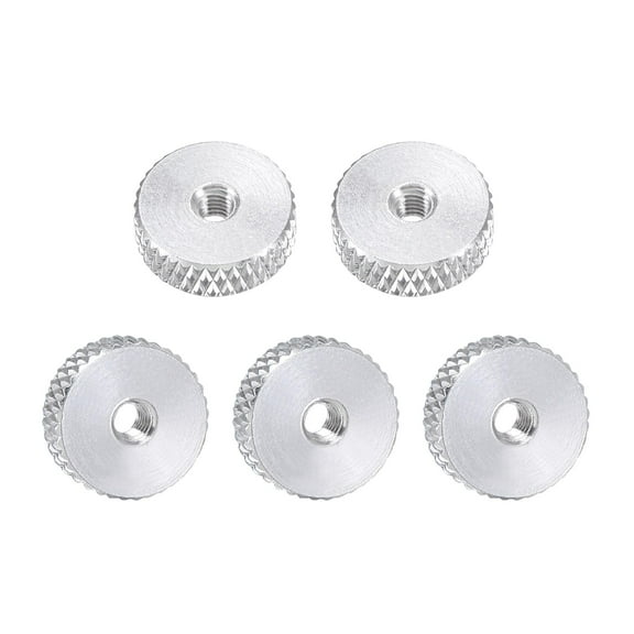 Flat Knurled Nut - M3 x 12mm x 4mm Thumb Nuts Lock Adjusting Nuts Aluminum Alloy Silver 5Pcs