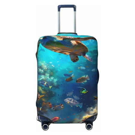 Uemuo Underwater Fish Turtle Printed Washable Luggage Cover - Fashion Suitcase Protector Fits 18-32 Inch Luggage -Small