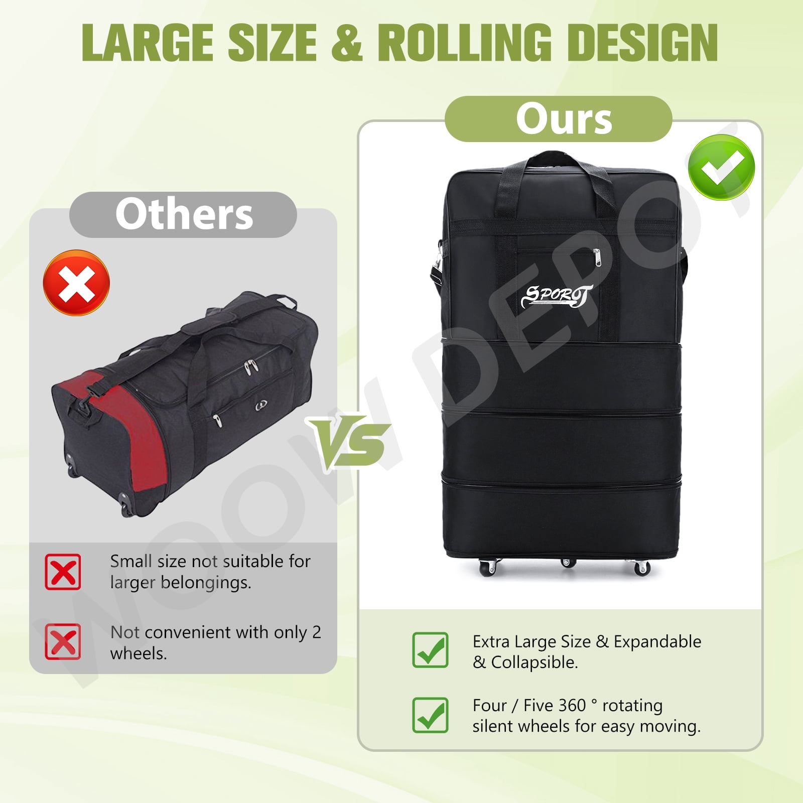 WOOW DEPOT 32in Expandable Suitcase Bag 4 Layer Collapsible Rolling Luggage Wheeled Duffle Bag Large for Home Storage Cargo Travel Business Moving