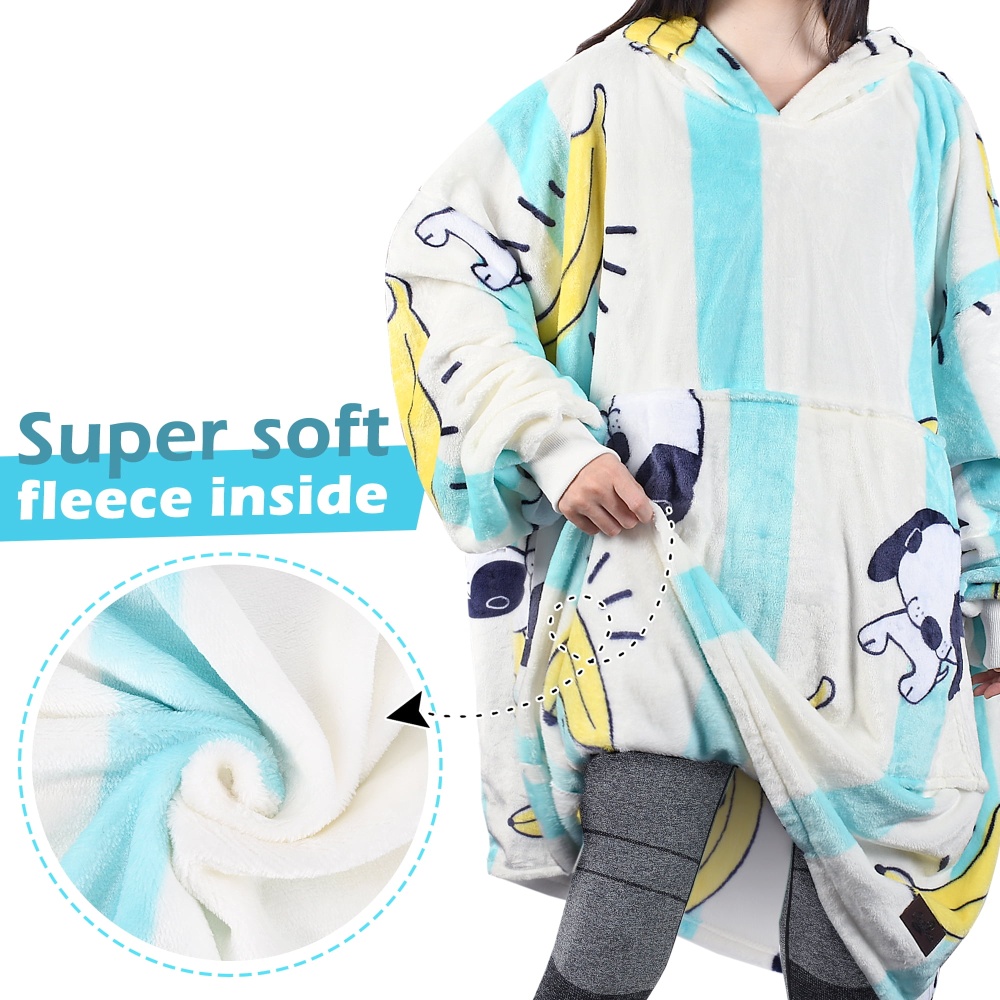 Catalonia Banana Dog Printed Oversized Blanket Hoodie Sweatshirt, Wearable Fleece Pullover for Adults Men Women