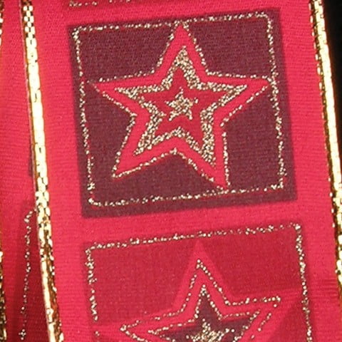 The Ribbon People Red and Gold Star in Square Print French Wired Craft Ribbon 1.5" x 27 Yards