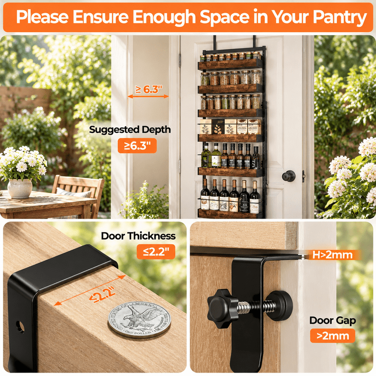 Storage Racks For Pantry BlackWood 6-tier Over Door or Wall Mount Spice Rack Pantry Organizer ...