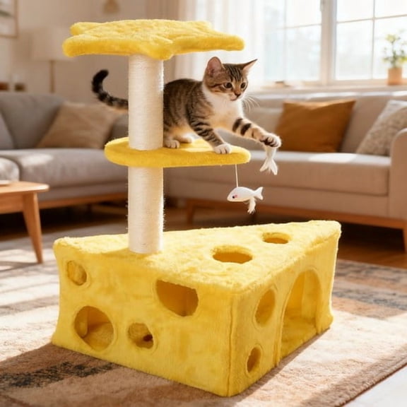 Colourtree Big Cat Tree Fun Cat Tree Cheese Appearance with Sisal Scratching Platform Bed for Cats to Play and Sleep