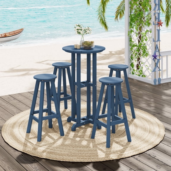 JUSTLET 5-Piece Patio Bar Height Set with Swivel Stools, Outdoor Bistro Table and 4 HDPE Rotating Chairs, Weather-Resistant Patio Furniture for Outdoor or Indoor Use,Navy Blue