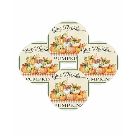 Fall Round Placemats Set of 4 Harvest Pumpkin Place Mats Thanksgiving Woven Placemat Leaf Plaid Stripes Give Thanks Circle Braided Table Mat for Kitchen Dining Table Autumn Party Home Decor 15 Inch