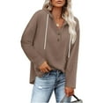 thumbnail image 2 of fatyb Hoodies for Women Button V Neck Casual Tunic Shirts Womens Long Sleeve Loose Tee Blouses with Hood, 2 of 6