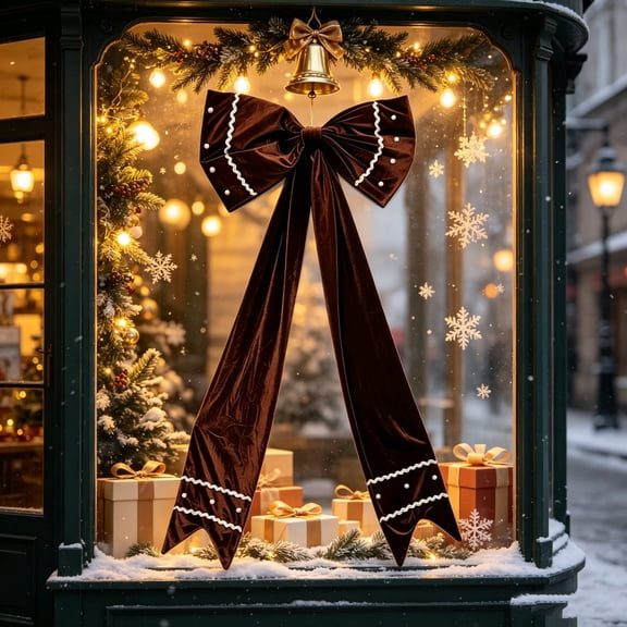 78-Inch Christmas Bow, Large Velvet Tree Bow, Oversized Ribbon Decoration for Christmas Tree Wreath Window Display, Soft Fabric Bow with Long Tails Shaped Loops and Ready-to-Hang Center