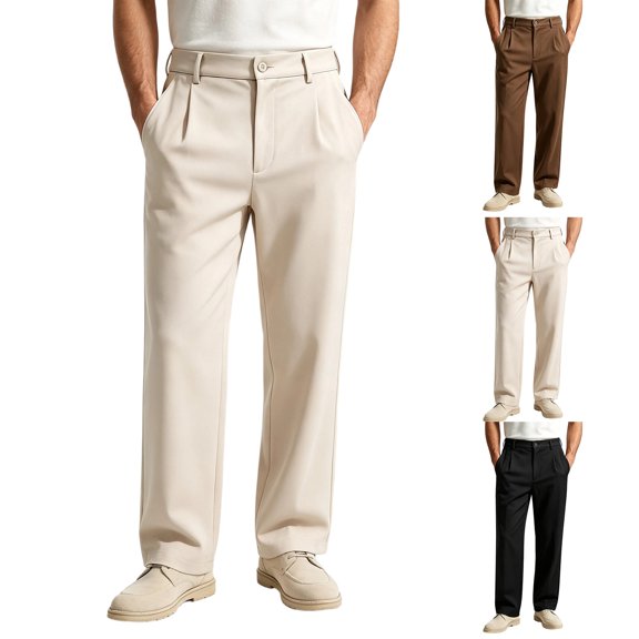LODIENY Mens Linen Casual Dress Pants Pleated Front Old Money Straight Leg Baggy Trousers Fall Relaxed Fit Slacks Work Trousers Khaki XL