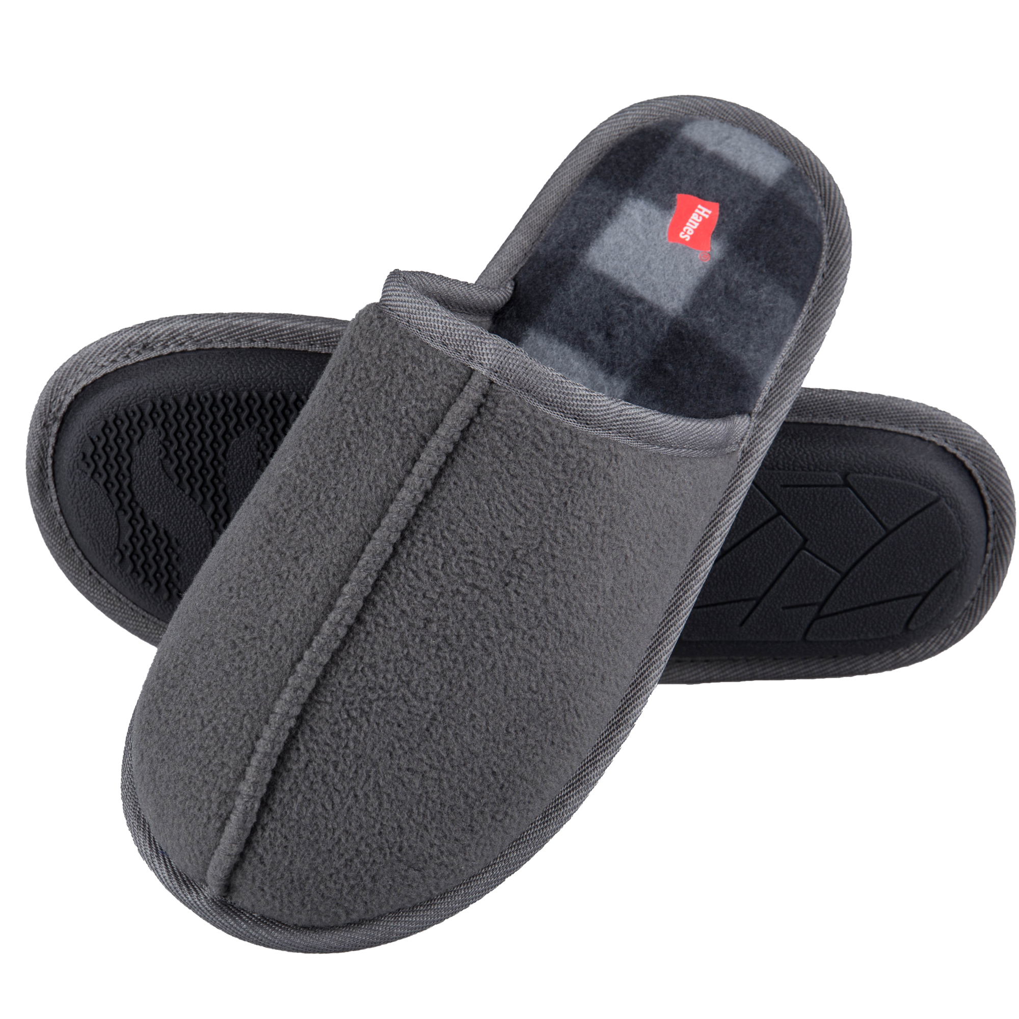 Hanes Mens Slide Scuff Slipper House Shoes Comfort Memory Foam Indoor Outdoor (Charcoal, Size Large), Men's, Gray