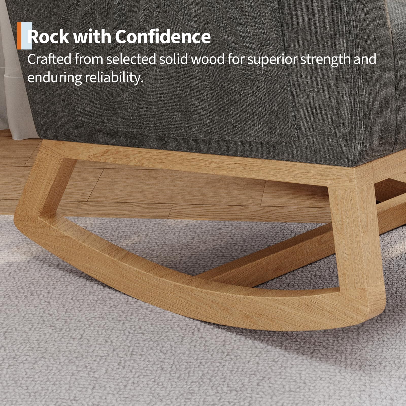 Nursery Rocking Chair with Adjustable Footrest, High Backrest, Sturdy Wooden Legs, Breathable PU Leather or Soft Fleece Upholstery, Comfortable Glider for Living Room or Bedroom