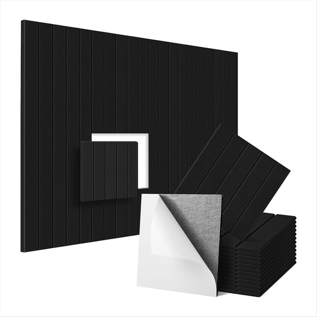 Paquete de 12 Paneles de Espuma A Prueba de Sonido de 12x12x0,4 Pulgadas, Paneles de Pared Acústicos Autoadhesivos, para Tratamiento Acústico Negro
