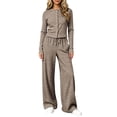 thumbnail image 7 of 2 Piece Women Striped Outfit Button Down Long Sleeve Tops & Wide Leg Pants Teen Fall Casual Fashion Lounge Daily Tracksuit Set, 7 of 7