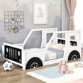 thumbnail image 2 of Twin Solid Wood Car-Shaped Platform Bed with Wooden Slats, Twin Size Bed with Wheels, Twin Size Platform Bed with Headboard and Footboard, No Box Spring Needed(White), 2 of 8
