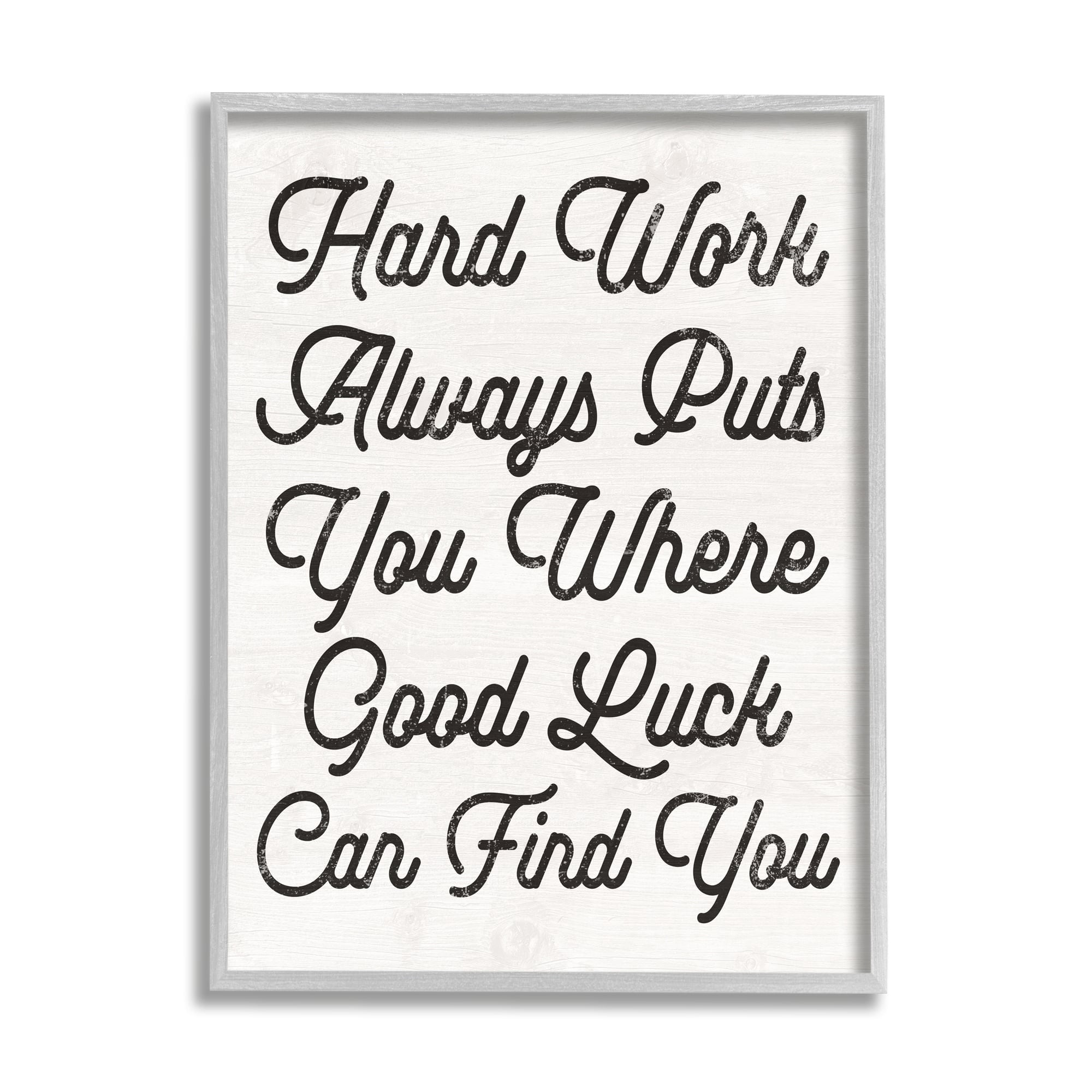 Stupell Industries Hard Work Good Luck Motivational Inspirational Painting Gray Framed Art Print Wall Art