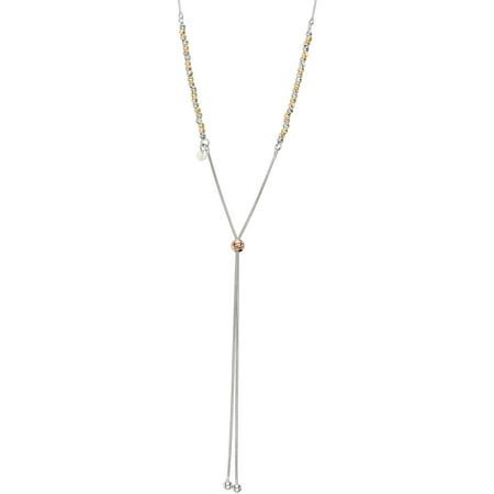 Giuliano Mameli Rhodium and 14kt Gold and Rose Gold-Plated Sterling Silver DC Beads and Dangle Strands Adjustable Necklace