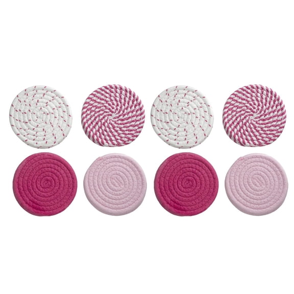 Woven Round Coasters 4.3 Inch Rose Pink Series 8 Pack For Drinks Tabletop Protection Home Kitchen Decor