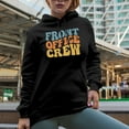 thumbnail image 2 of Front Office Crew, Company Employees Themed, Groovy Retro Wavy Text Merch Gift, Black Hooded Sweatshirt or Hoodie, XL, 2 of 5