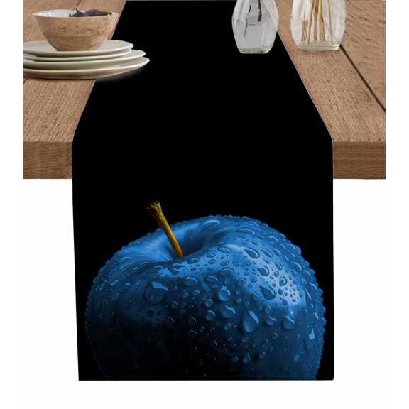 Blue Fruit Table Runner 48 Inches, Modern Minimalist Decor Black Background Bed Runner Dresser Scarves Tabletop for Indoor Outdoor Parties/Ceremony/Banquet, 13" x 48"