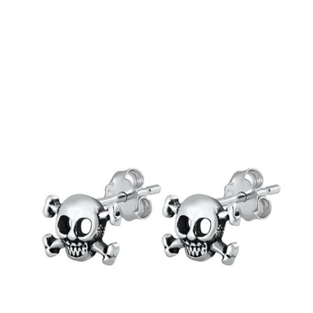 Mini Skull & Crossbone Earrings Oxidized Push Back Dainty Studs 925 New Silver Jewelry Female Unisex