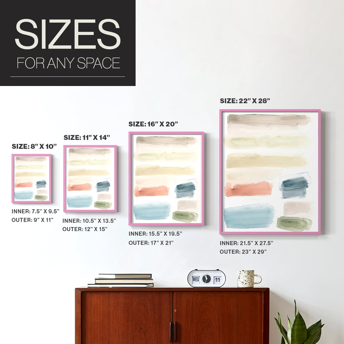 Watercolor Swatches II Framed Print in Pink Solid Wood 8 x 10 Framed Print