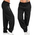 thumbnail image 1 of Women's Sweatpants Straight Leg Loose Running Pants Comfy Drawstring Joggers Sports Gym Trousers With Pockets Plus Size, 1 of 2