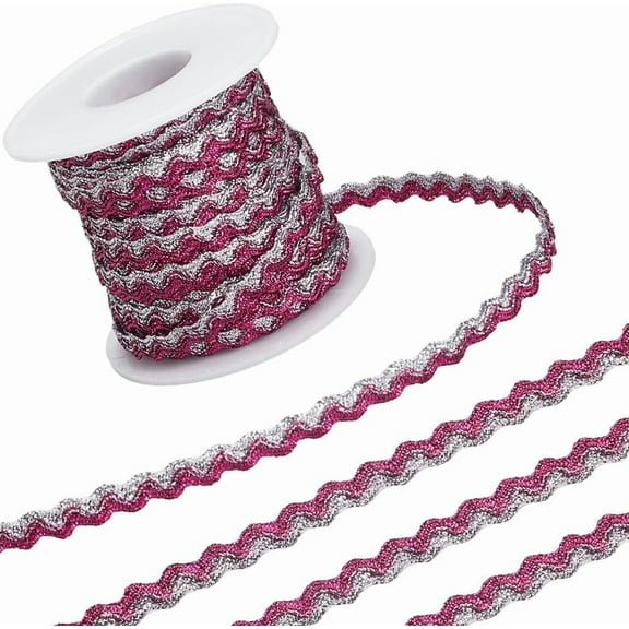 17M Sparkle Polyester Metallic Wavy Fringe Trim Ribbon Wave Bending Lace Trim Deep Pink 1/4 inch(8mm)