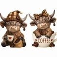 thumbnail image 1 of Figura de vaca de las Tierras Altas, adorno decorativo, estatua de vaca, vaca de café, enana, resina escocesa, regalo de Navidad para amantes de los terneros, adornos decorativos, decoración del hogar, 1 of 5