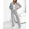 thumbnail image 6 of CHICME Two Piece Sets for Women Striped Tape Long Sleeve Bomber Jacket and Elastic Wide Leg Sporty Pants Sweatsuits Gray-S, 6 of 9