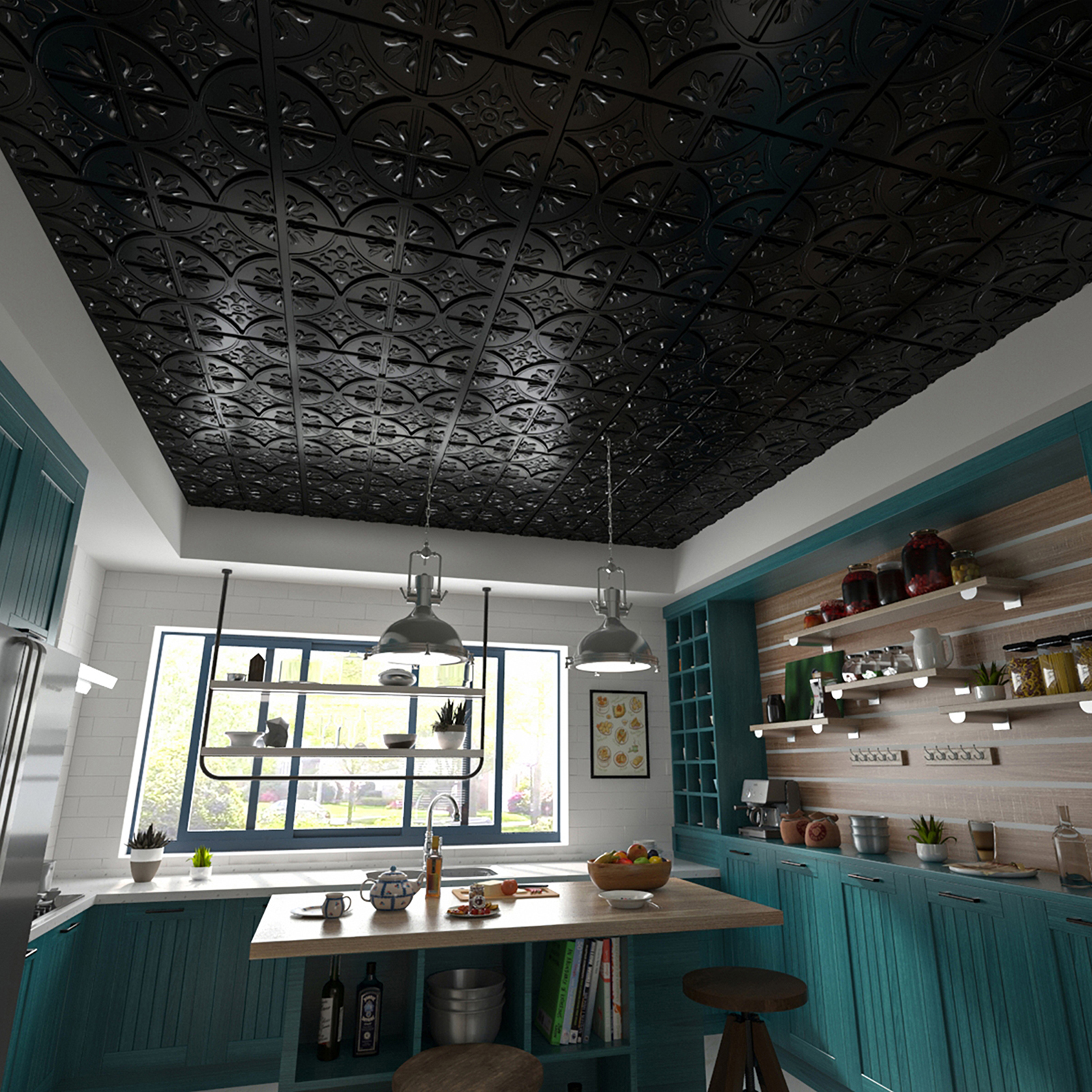 Art3d 12 Pcs Drop Ceiling Tiles 2ft x 2ft, Glue-up Ceiling Panel, Covering  48 Fancy Classic Style in Black