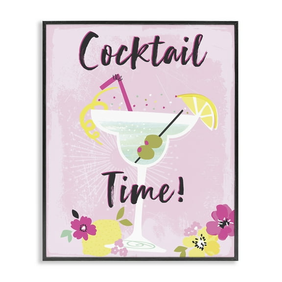 Stupell Industries Pink Cocktail Time Food & Beverage Painting Black Framed Art Print Wall Art, 11 x 14