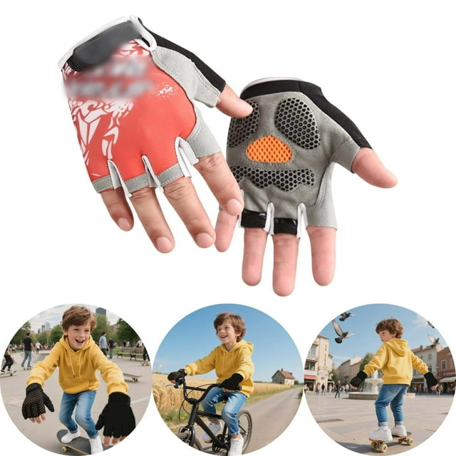 Gants de Sport d'Extérieur pour Enfants Gants de Cyclisme Sans Doigts pour Enfants Légers et Confortables Gants de Sport à Demi-Doigt pour Enfants 4-12 Ans