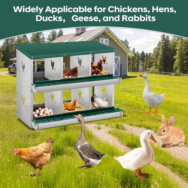 Kojooin Chicken Nesting Box with Large Vented Holes, Metal Egg Laying Box with Compartments for Easy Egg Collection