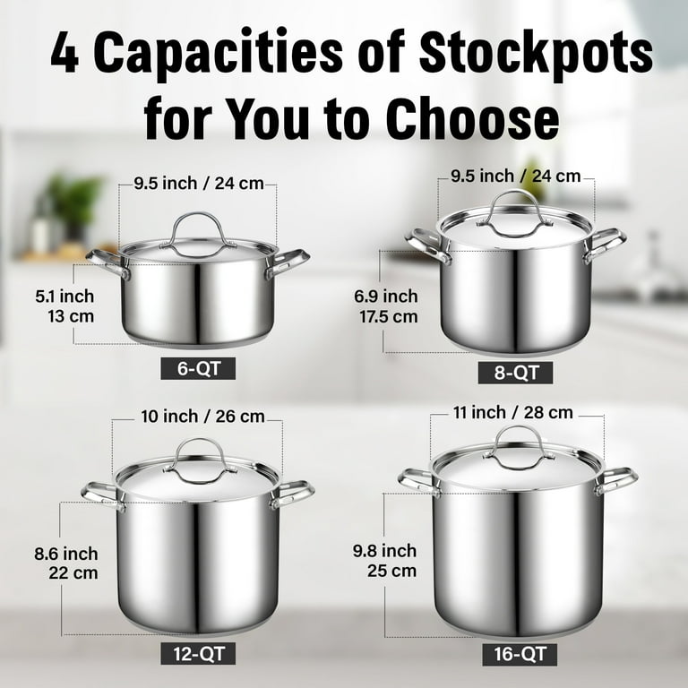 Choice 6-Piece Aluminum Stock Pot Set with 8 Qt., 12 Qt., and 16 Qt. Pots