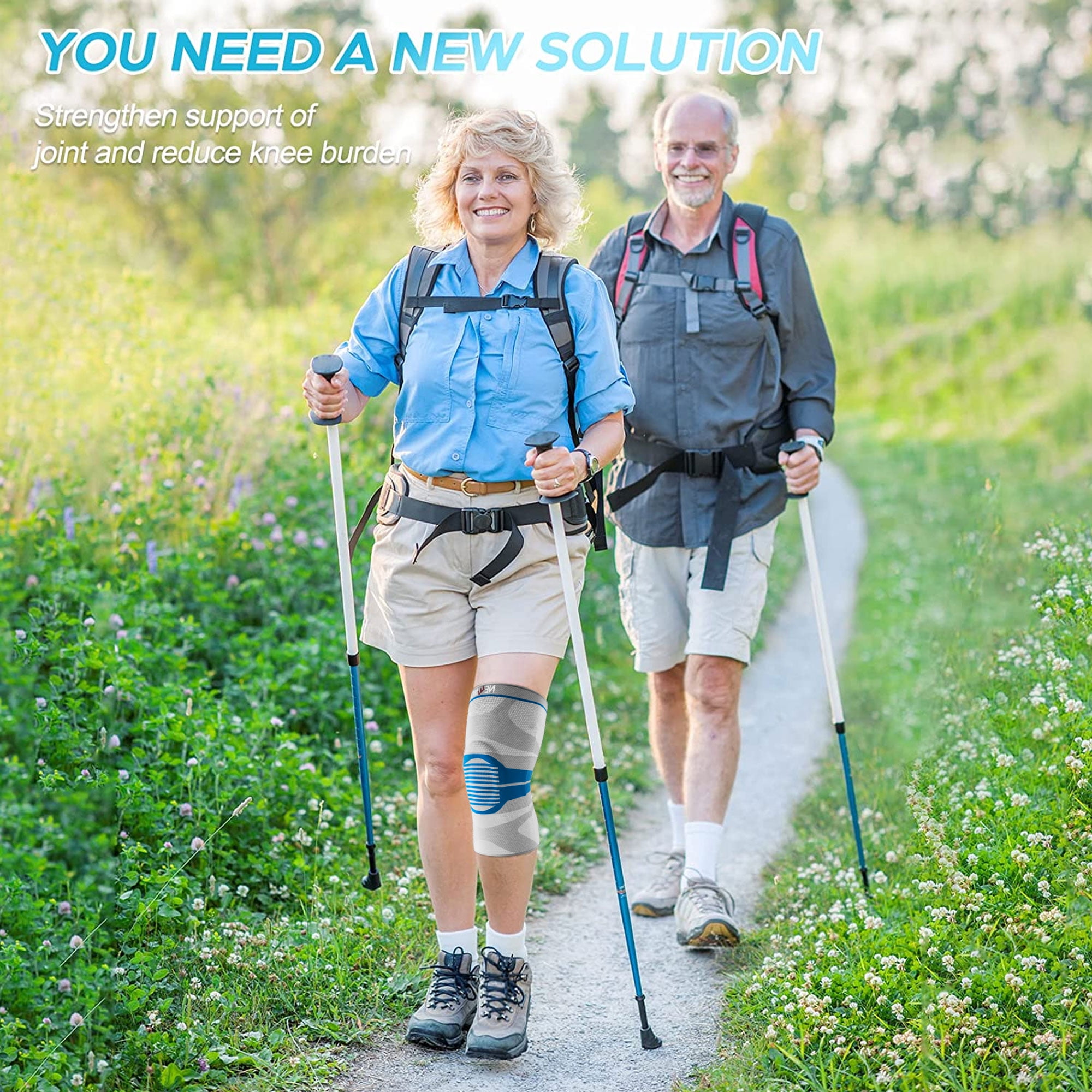 Neenca 2 Pcs Knee Brace for Men Women, Compression Knee Sleeve with Patella Gel Pad & Side Stabilizers, Knee Support Bandage for Pain Relief