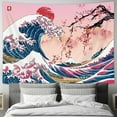 thumbnail image 2 of Pink Tapestry Wall Hanging, Cool Japanese Ocean Wave Wall Tapestry, Asian Anime Mountain Sun Cherry Blossom Decorations Tapestry for Bedroom, 60 x 40 Inches, 2 of 4