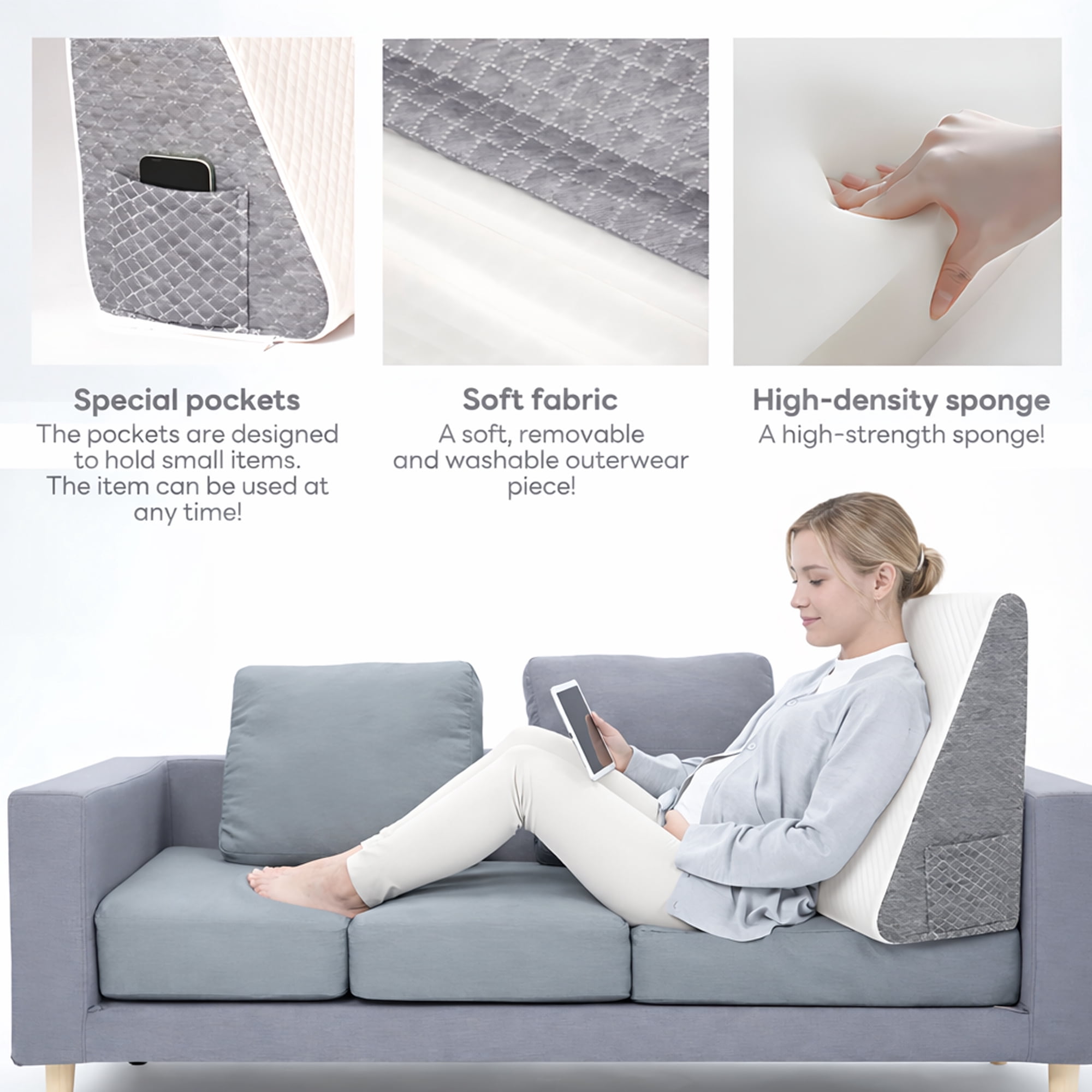 INSMART Post Surgery Wedge Pillow, Back Support, Sponge Post-Surgery Pillow for Back, Leg & Knee Pain, Acid Reflux & Snoring Relief - Orthopedic Support for Sleeping, Removable Washable Cover