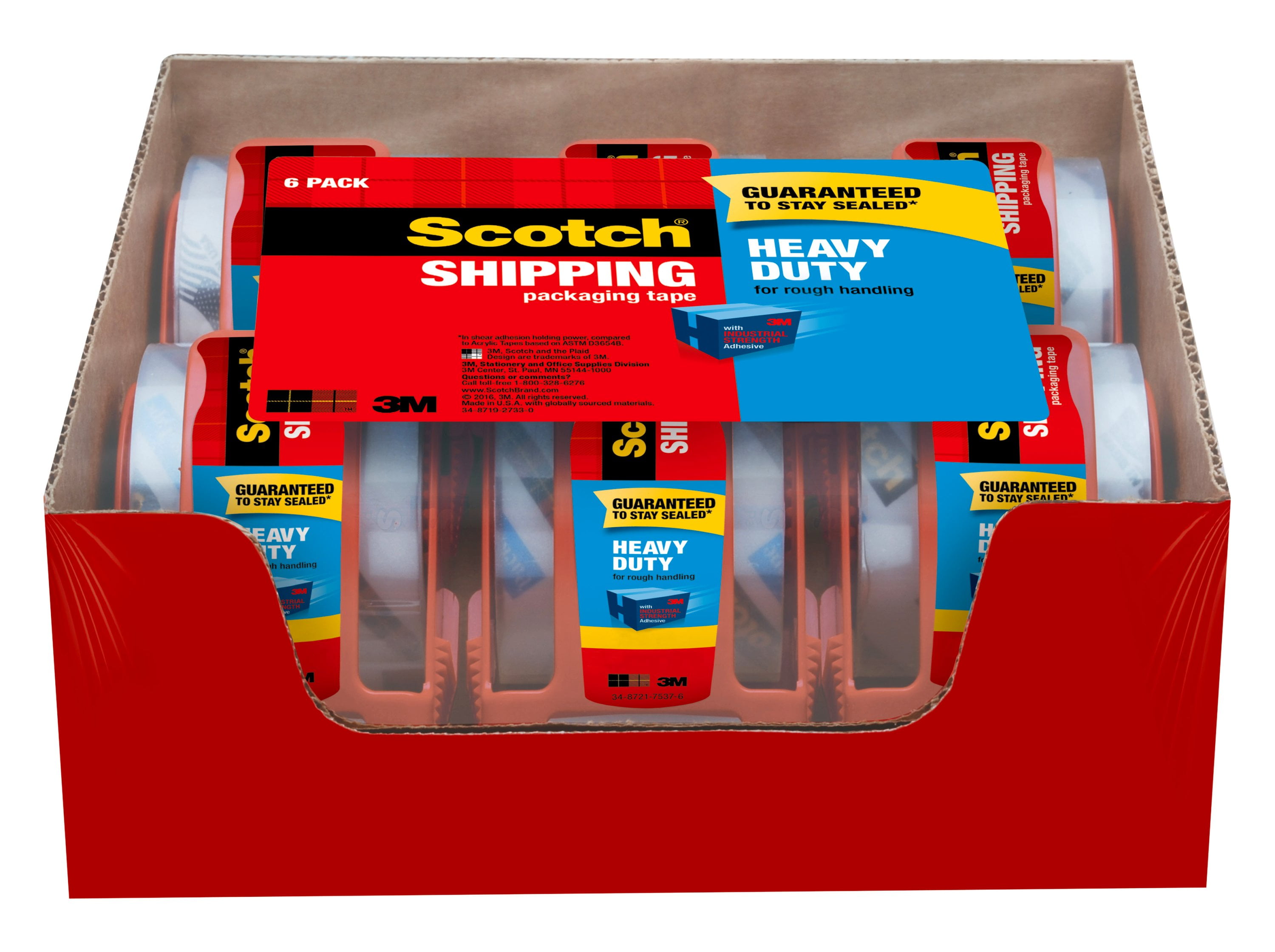 Scotch Heavy Duty Shipping Packaging Tape Dispensers 6 pack, Clear, 1.5