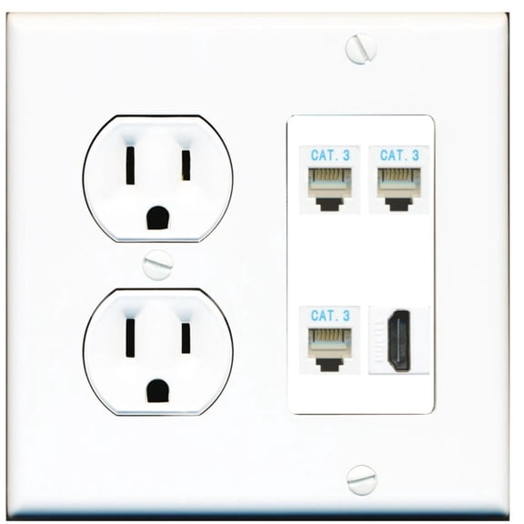 Ultra Spec Cables 3 Port Phone RJ11-12 HDMI Wall Plate w/Round Power Outlet